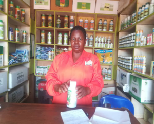 Flossy Ayesiga at her Agro Chemicals and Fertilizers Shop in Hoima City