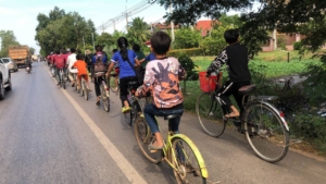 Students cycling during the campaign